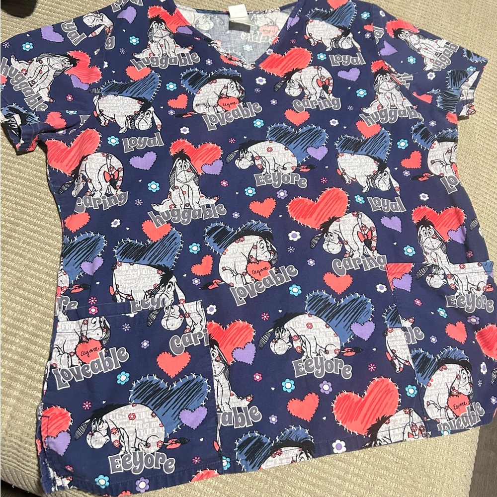 Kids Eeyore Navy Heart-Print scrub Top